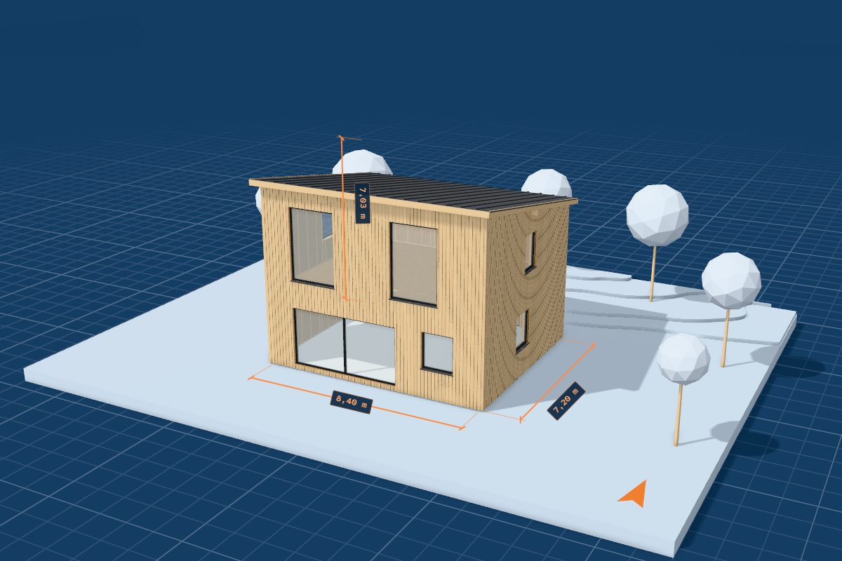Maquette de La Haute : maison à étage, toit à une seule pente.