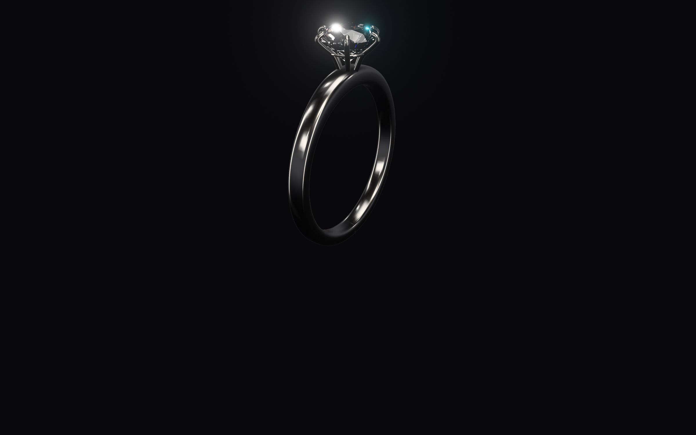 Bague solitaire en platine : un diamant taille brillant tenu par six griffes, sur fond noir.