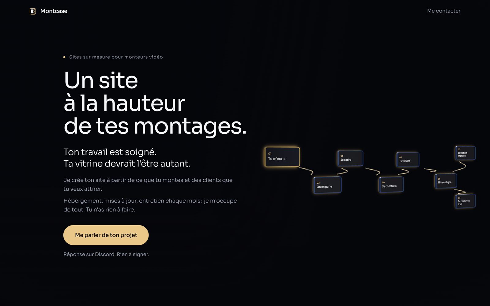 La page d'accueil de montcase.fr, avec son parcours en 3D.